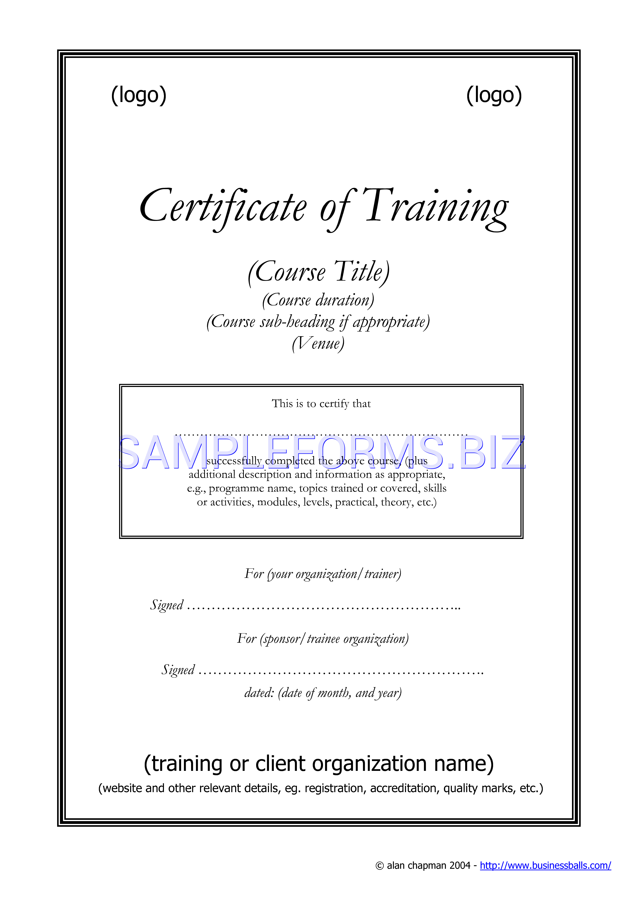 Preview free downloadable Certificate of Training 1 in PDF (page 1)