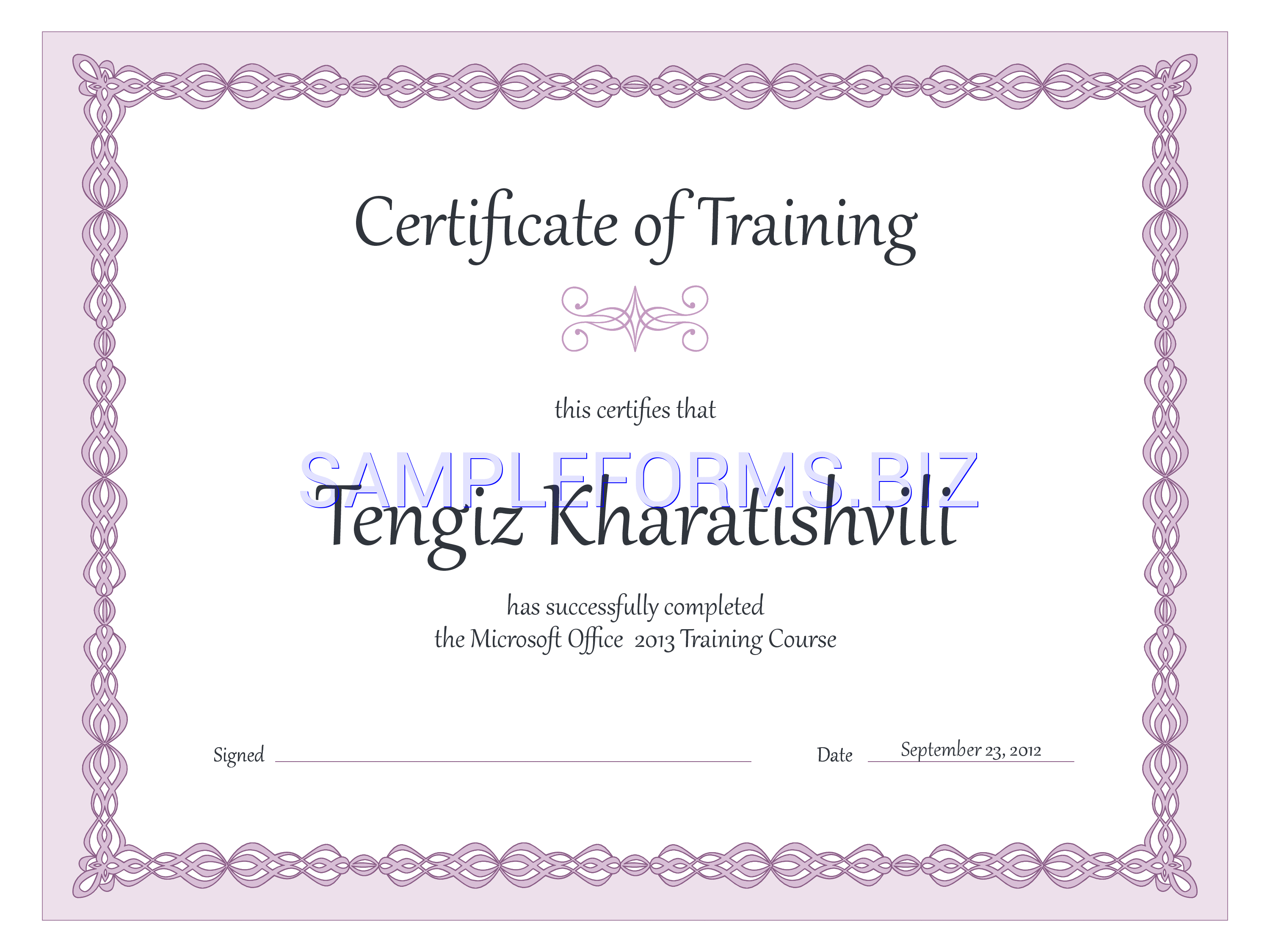 Preview free downloadable Certificate of Training (Purple Chain Design) in PDF (page 1)